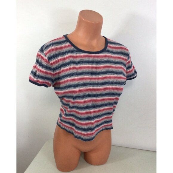 Vintage Esprit Y2K Striped Cropped Tee Top Womens Medium - Picture 1 of 6